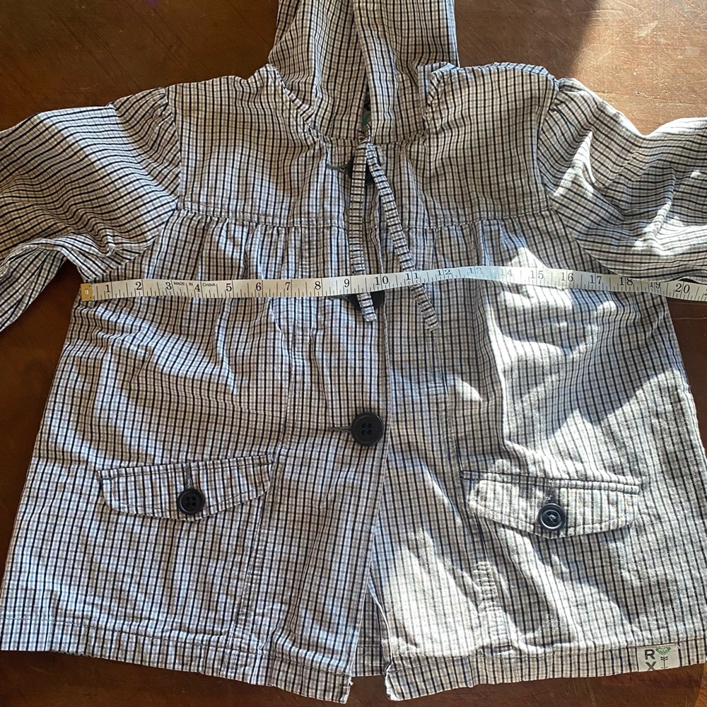 Roxy Black & White Plaid Button Front Hooded Light Spring Jacket - Picture 12 of 15